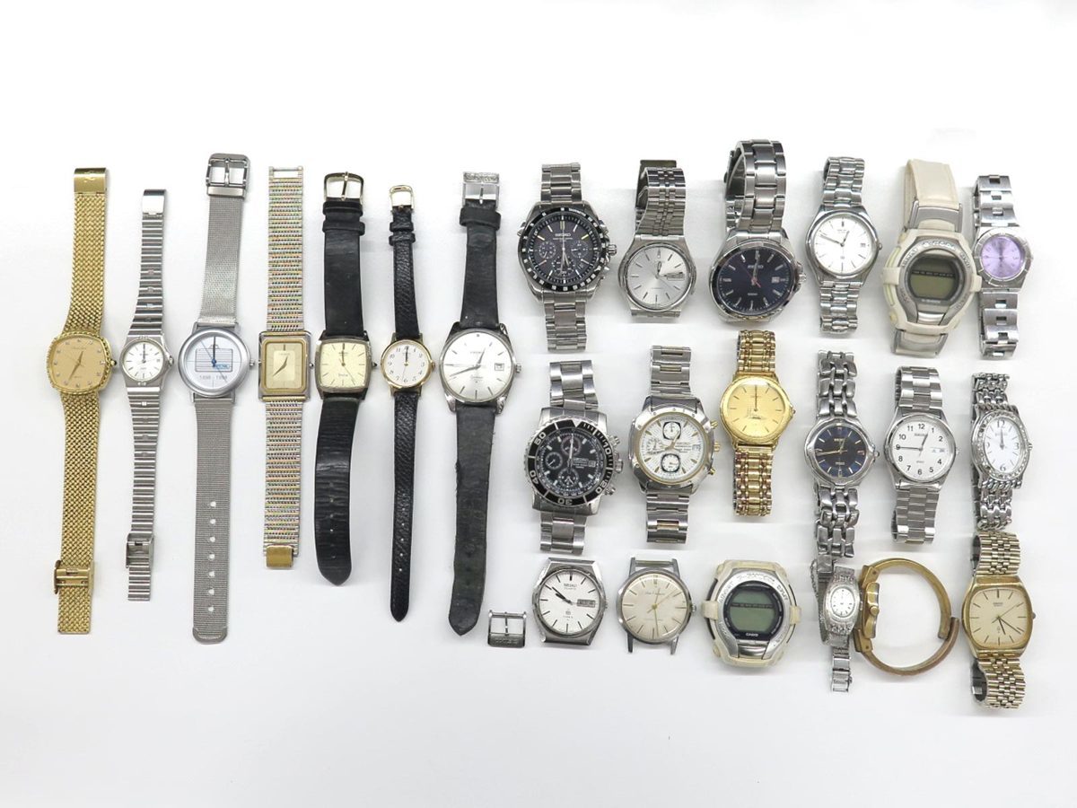1円〓03楽市〓本物 SEIKO セイコー 他 オートマ クオーツ 手巻き ソーラー 腕時計 ケースのみ ２５点セット まとめ【同梱不可】【中古】