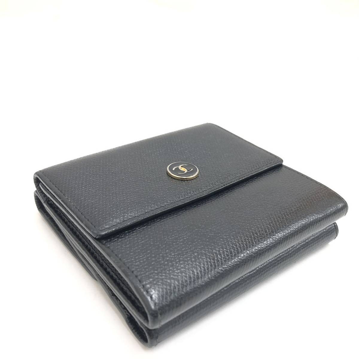 OLD CHANEL/シャネル ココステッチ がま口長財布 ラムスキン ブラック