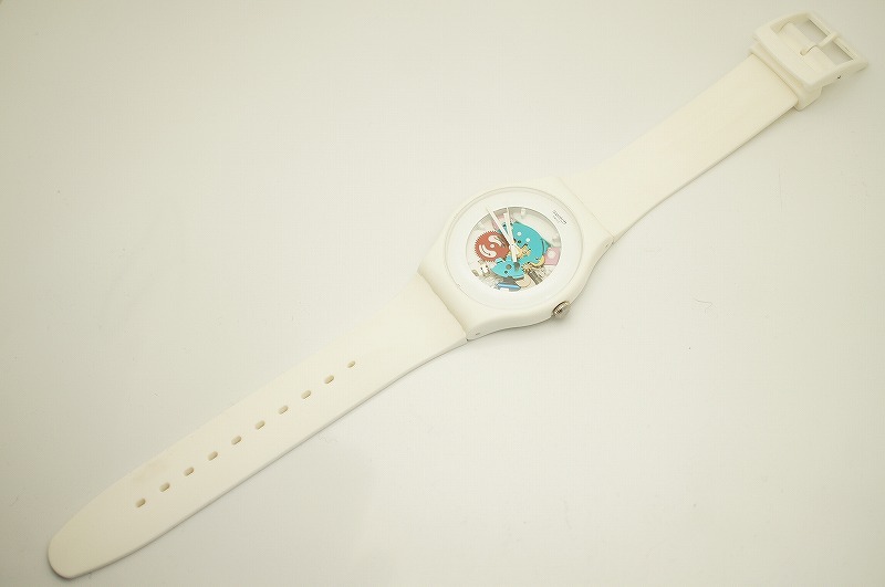 D378■作動良好 ケース付き Swatch スウォッチ 41ｍｍ スケルトン文字盤 ホワイト白 メンズ腕時計クォーツ お洒落