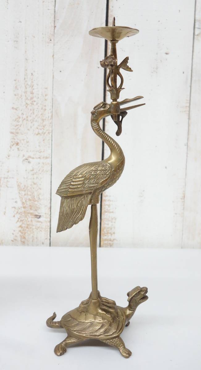 時代 伝統工芸 仏教美術＊鶴亀燭台 燭台 蝋燭立 ＊本山彫 深