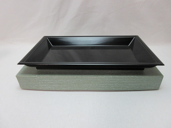 306322【年代物 真塗 長方盆 黒塗 紙化粧箱 茶道具】 検) 煎茶