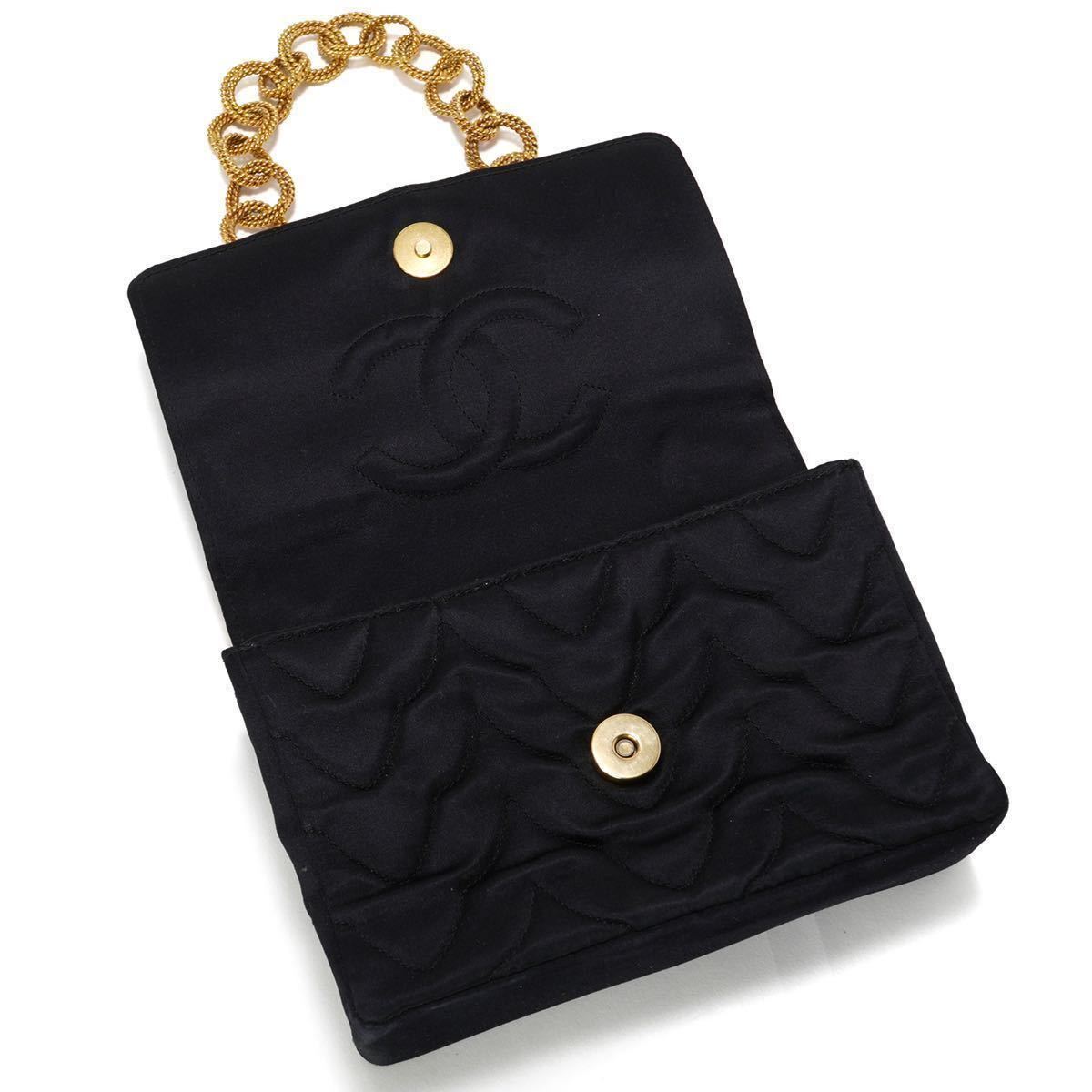 激レア vintage CHANEL 1990 グリポア チェーン ショルダーバッグ 黒 