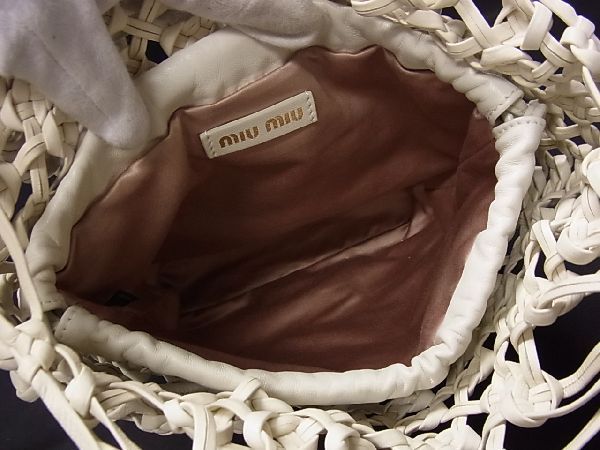 1円 □極美品□ MIU MIU ミュウミュウ マクラメ ナッパレザー 巾着 