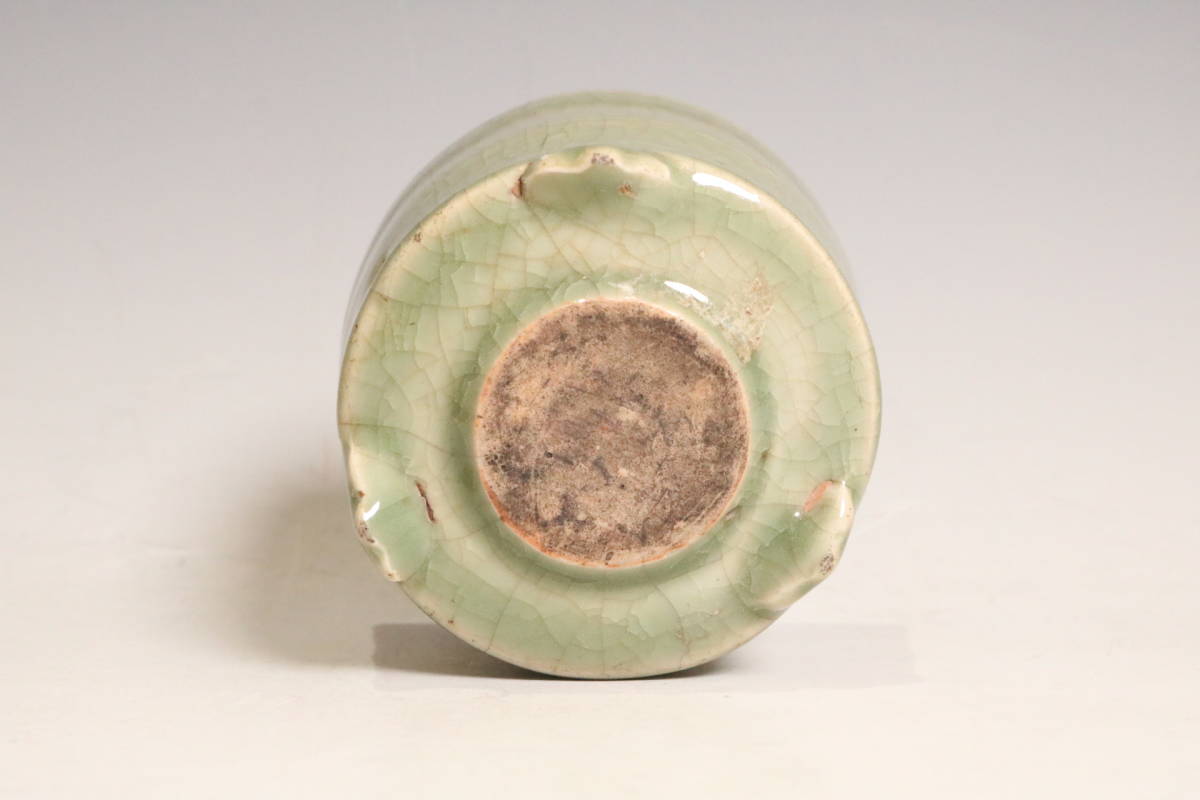 中国美術 龍泉青釉弦紋三足爐 唐物七官青磁香炉