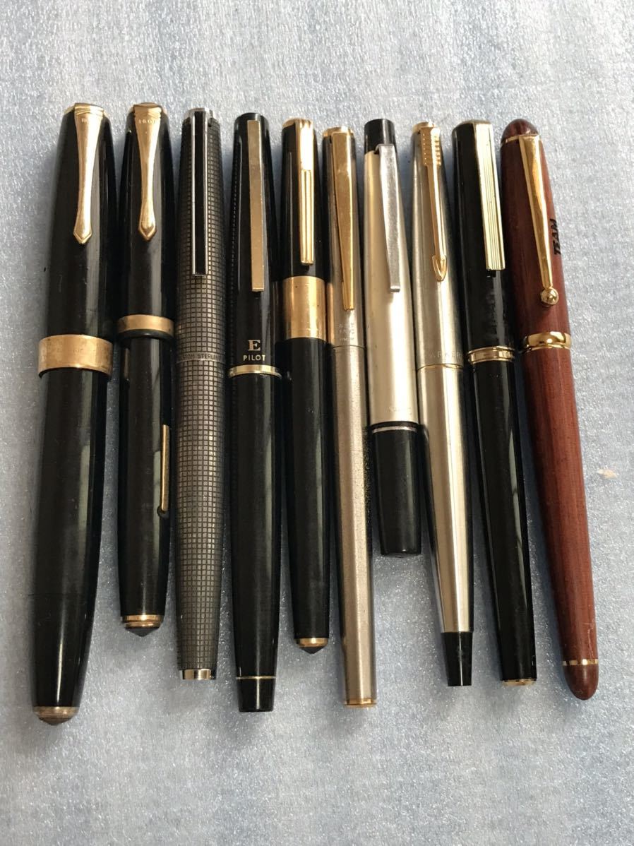 PILOT、SAILOR、PARKER、WARRANTED 、MONT BLANC等万年筆10本まとめて18K-750、1本/14K-585、5本/その他材質不明、4本/動作未確認ジャンク 