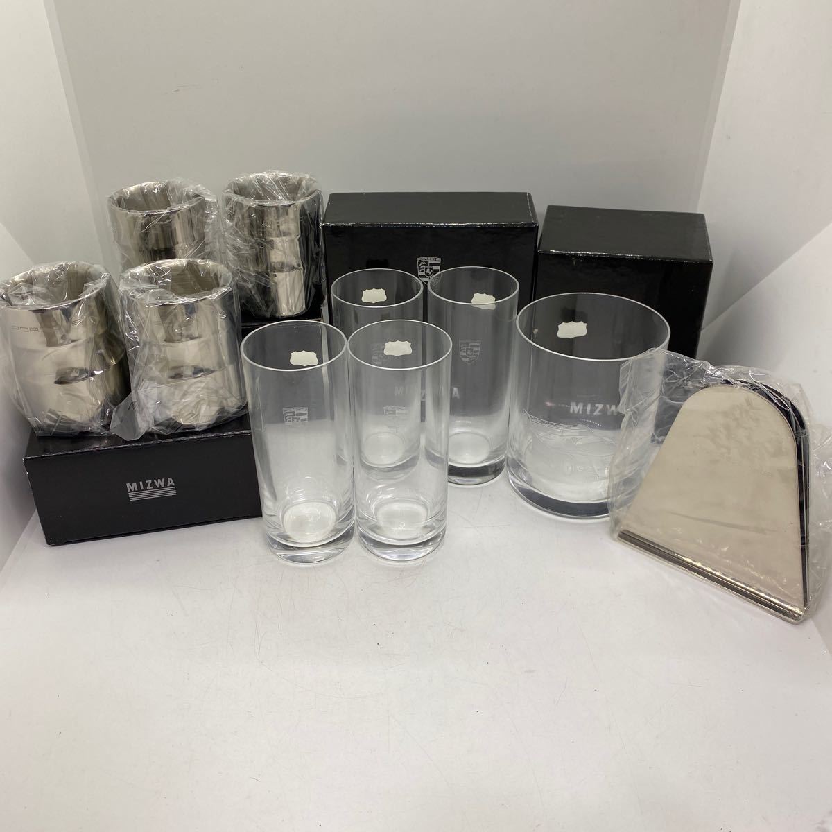 a*☆中古品 MIZWA PORSCHE ポルシェ ステンレスグラス ノリタケ 