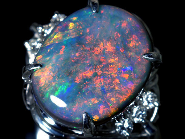 1円~【ジュエリー極】超希少宝石!大粒上質天然ブラックオパール4.56ct&ダイヤ0.14ct 高級Pt900リング ソーティング k3597ul【送料無料】