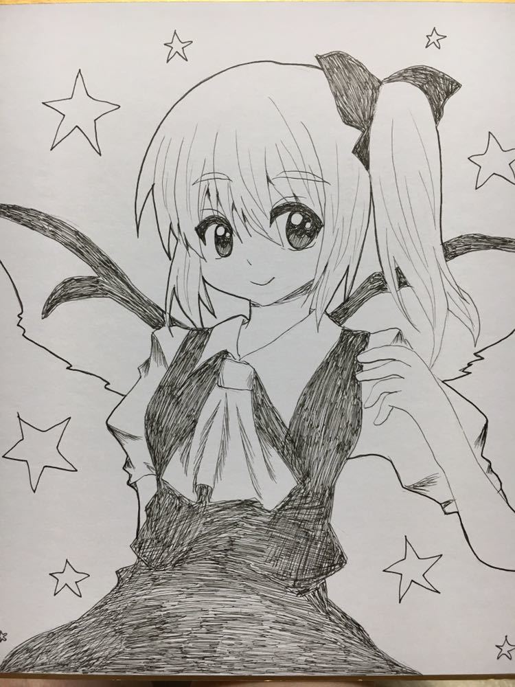 送料無料，新品 手描き イラスト 大妖精 東方Project モノクロ 同人 色紙