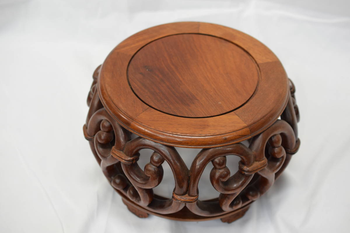紫檀 花台 唐木 中国古玩 煎茶道具大名品『吸古堂磬仙造 他松陽刻尋師