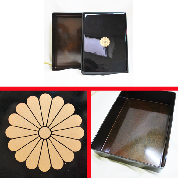 十六菊紋 硯箱 文箱 漆器 漆器文箱 硯箱 菊の御紋 叙勲記念品 十六枚菊 重箱 2個セット☆(硯箱