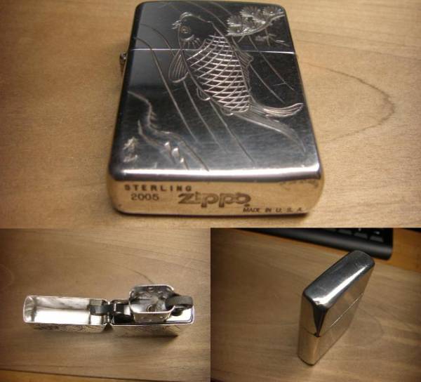 希少ZIPPO STERLING スターリングシルバー春山ジッポー鯉手彫り 希少ZIPPO STERLING スターリングシルバー春山ジッポー鯉手彫り