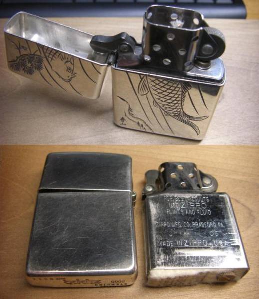 希少ZIPPO STERLING スターリングシルバー春山ジッポー鯉手彫り 希少ZIPPO STERLING スターリングシルバー春山ジッポー鯉手彫り
