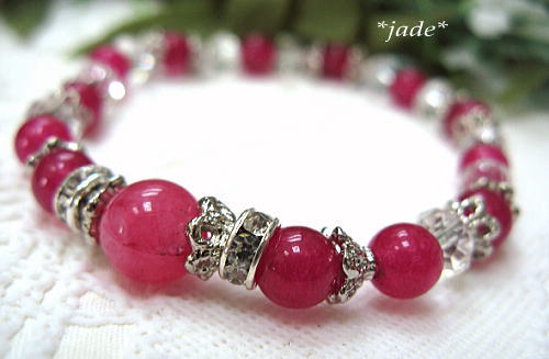 1コインsale◆天然石 ピンクジェイド ブレスレット◆華やかPINK_1