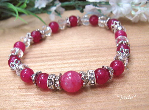 1コインsale◆天然石 ピンクジェイド ブレスレット◆華やかPINK_2