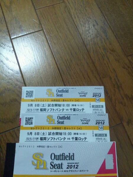 即決☆9/8 ソフトバンク×ロッテ 外野指定1塁側ペア通路側 _1