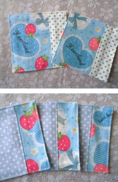 handmade♪コースター　５枚セット♪イチゴ・水色・ドット_2