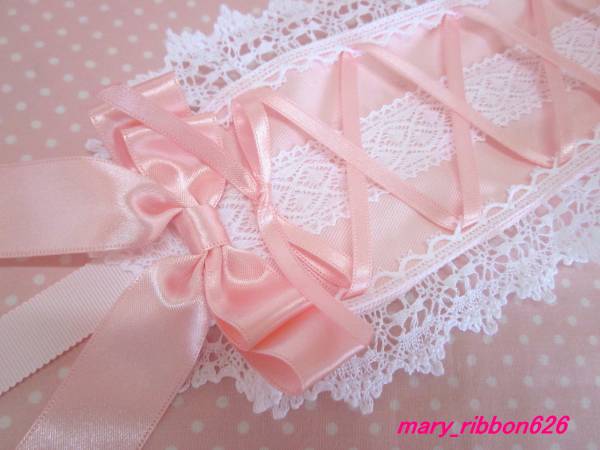 ☆リボン編み上げヘッドドレス ピンク×白☆ロリィタ ゴスロリ_3