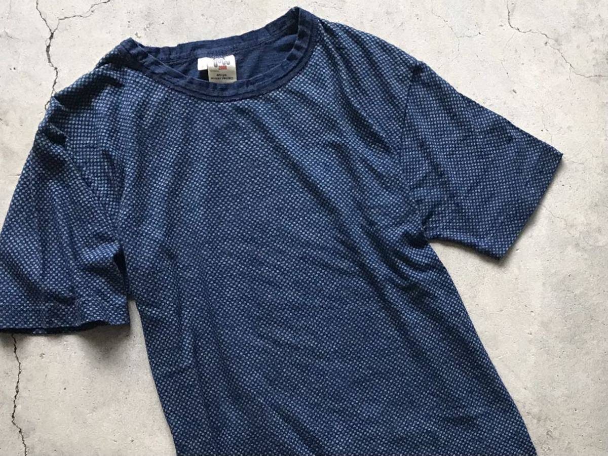 45rpm MICKEY PROJECT ミッキー刺繍入り インディゴ染め 抜染 Tシャツ 