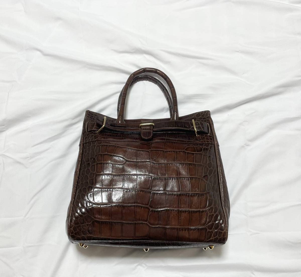 イタリア製 FURLA フルラ クロコ型押し 本革製 ハンドバッグ トートバッグ 保存袋付き