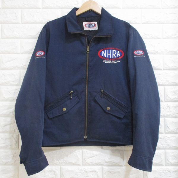 NHRA】訳あり！/色褪せ◇裏地メッシュ ジャケット 文字刺繍◇Lサイズ