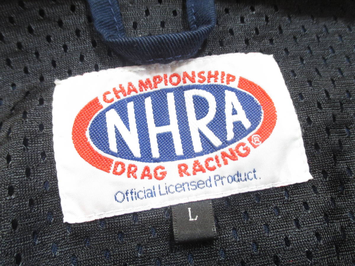 NHRA】訳あり！/色褪せ◇裏地メッシュ ジャケット 文字刺繍◇Lサイズ