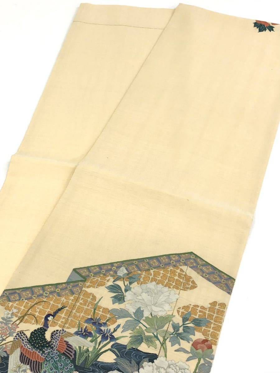 明綴れ 袋帯 孔雀 正絹 未仕立て品 牡丹 菊 菖蒲 流水 椿 金糸 手織り 