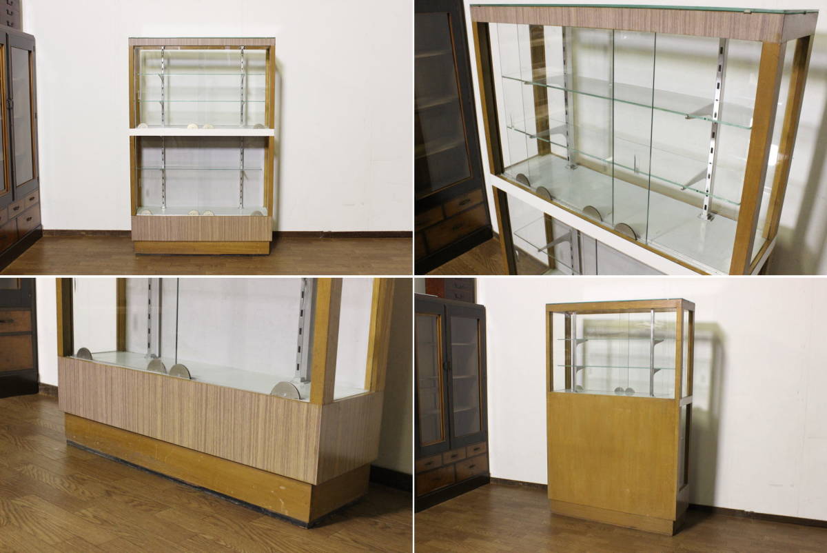 ガラスケース 木枠 棚 飾り棚 ショーケース 陣列 店舗什器 アトリエ 昭和