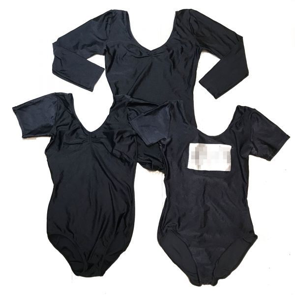 6【整理品リサイクル】光沢黒ブラックレオタード3枚セット(M・11L)★ナターシャチャコット・サンエオリジン・チャコット