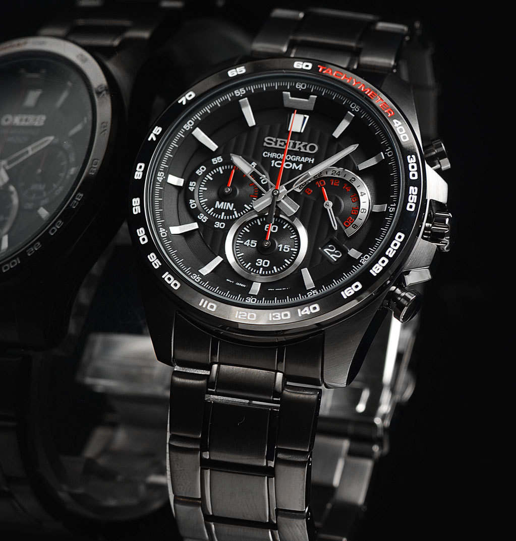 時計 セイコー逆輸入 SEIKO クロノグラフ ブラック 腕時計 メンズ 100m防水