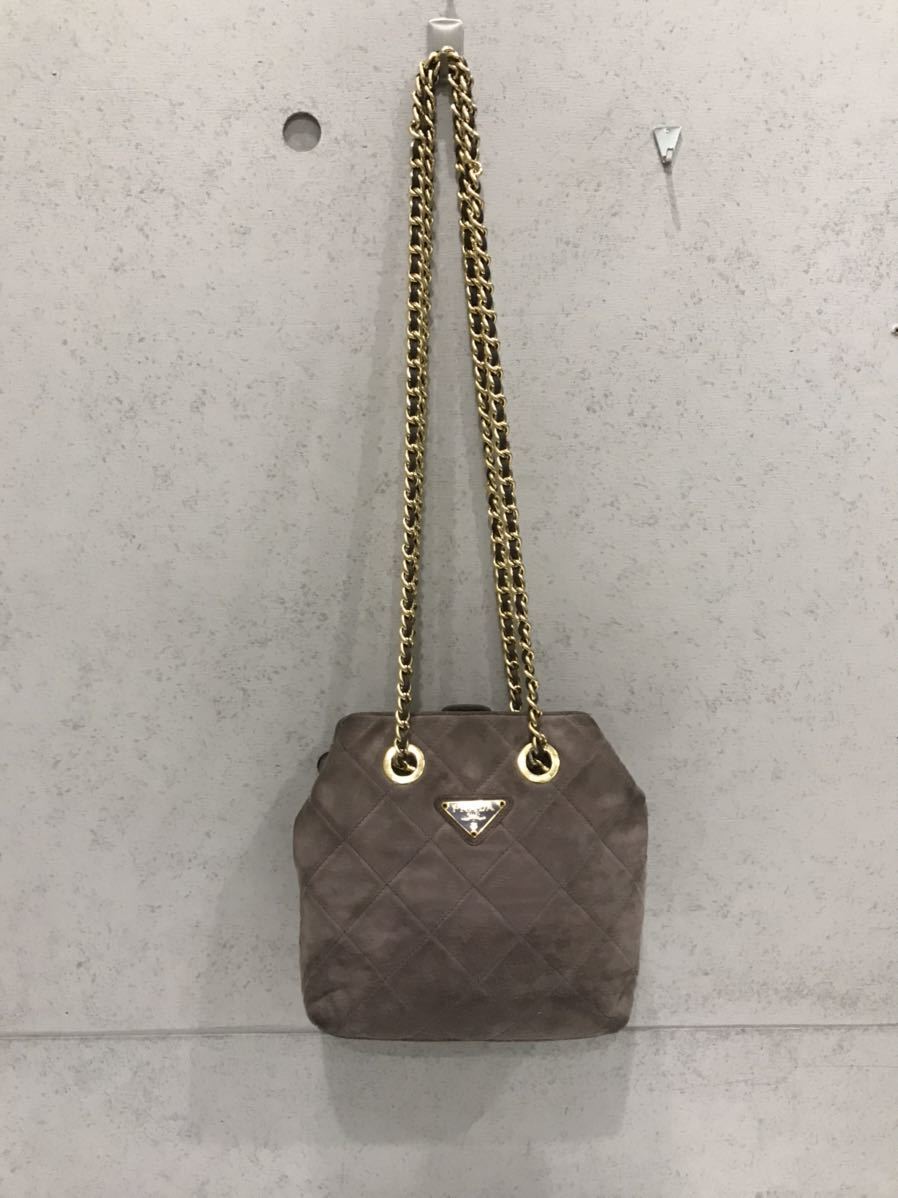 ☆PRADA プラダ チェーン ショルダーバッグ スエード キルティング 