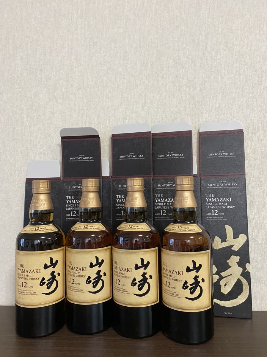 山崎12年 4本　箱4枚付　サントリー シングルモルトウイスキー 1円スタート！
