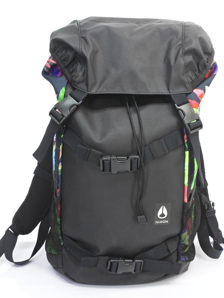 美品 NIXON ニクソン C2813 LANDLOCK 3 ボタニカル柄 切替 スケートボード リュック バックパック バッグ size33L/黒 ■■ ☆ bib6