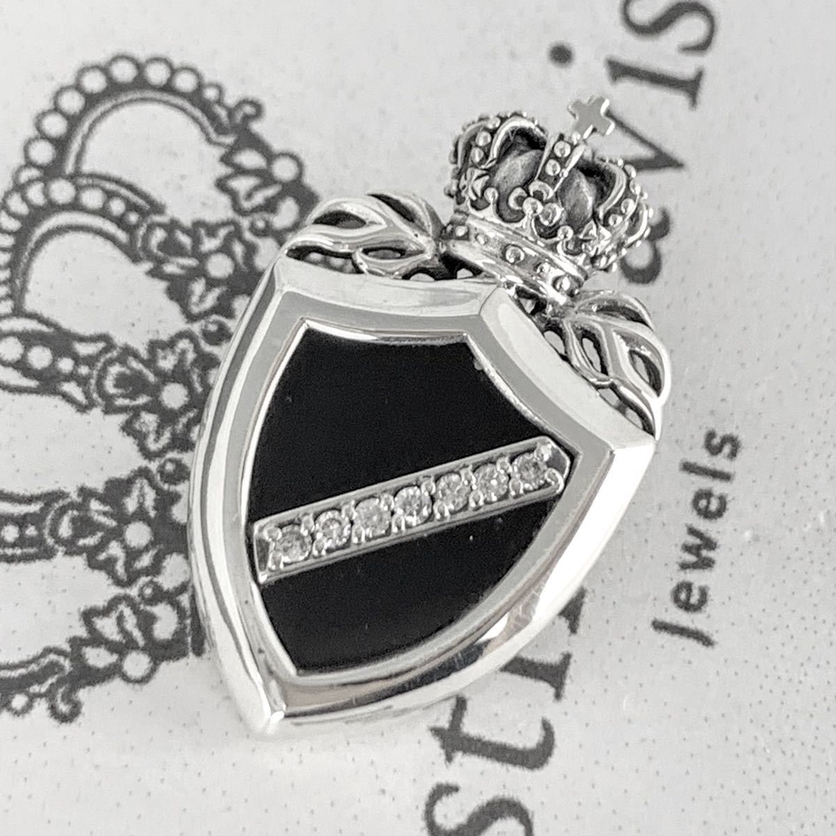 美品!ジャスティンデイビス SPJ117 CROWN SHIELD ペンダント 定価53900円　ダイヤモンド　オニキス　シールド