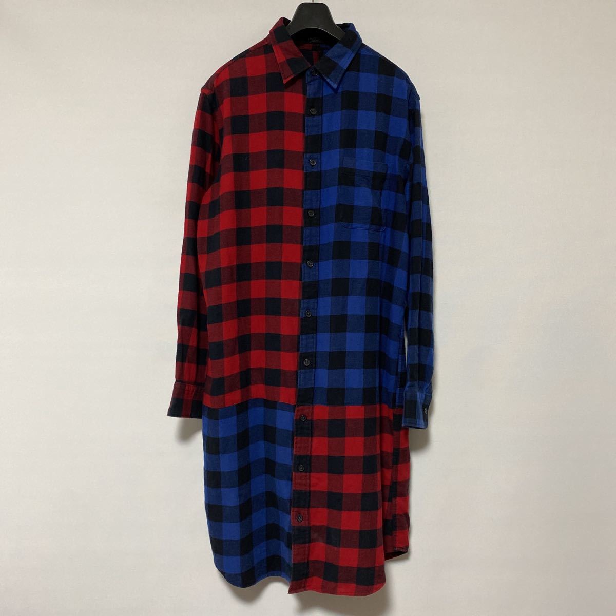 美品 18 aw アンダーカバー ブロックチェック ロング 切替 ネル シャツ 