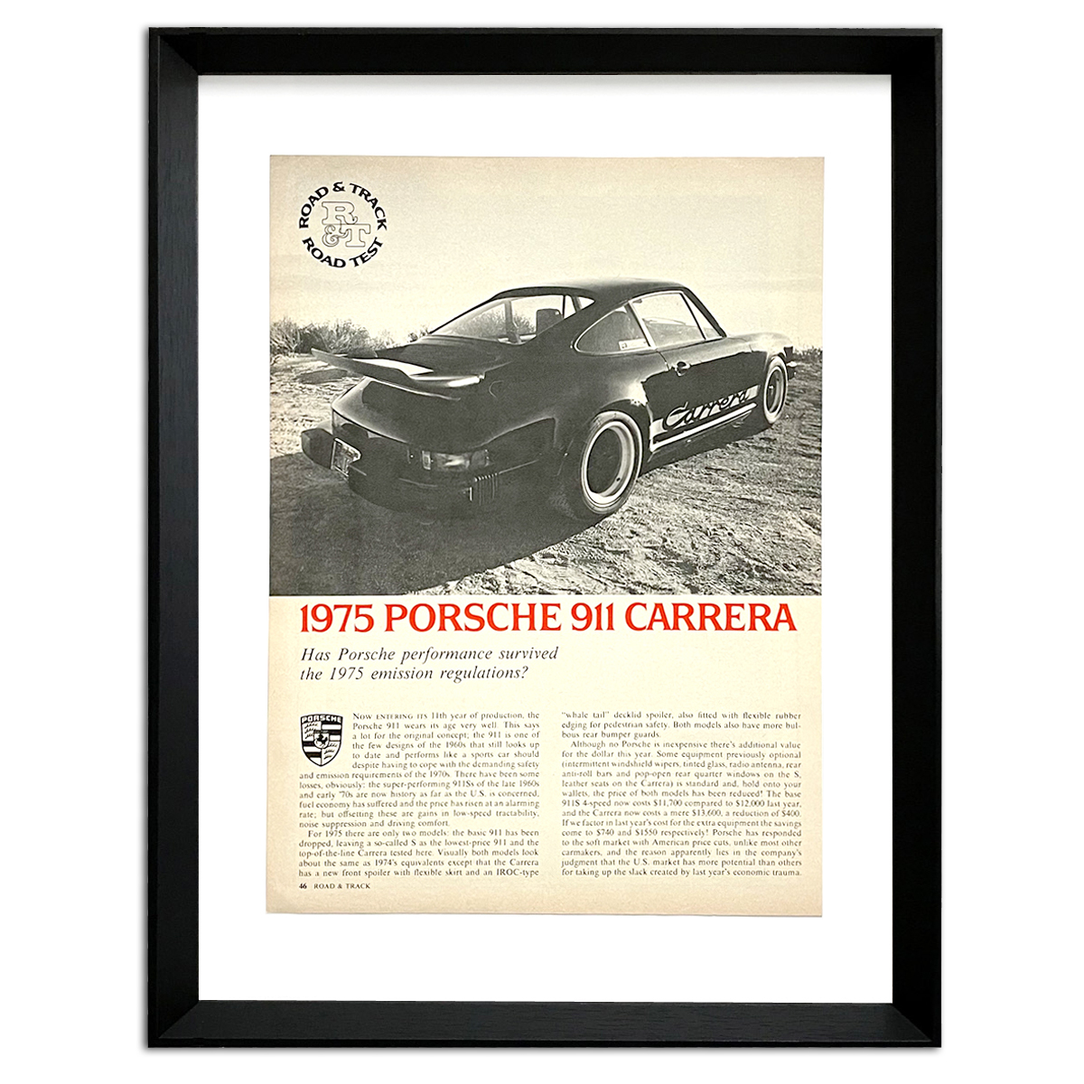 ポルシェ 911 1975年 アメリカ ビンテージ 雑誌 記事 ポスター 額付 