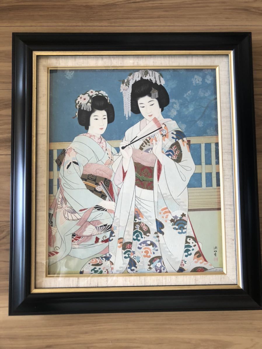 伊東深水 春宵 美人画 色紙 『 茶道具 希少 複製 名品 』 美品です