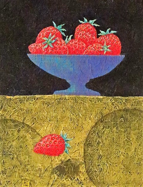 絵画の風】 真作保証 日賀野兼一 「時（イチゴ）」 テンペラSM 第1回
