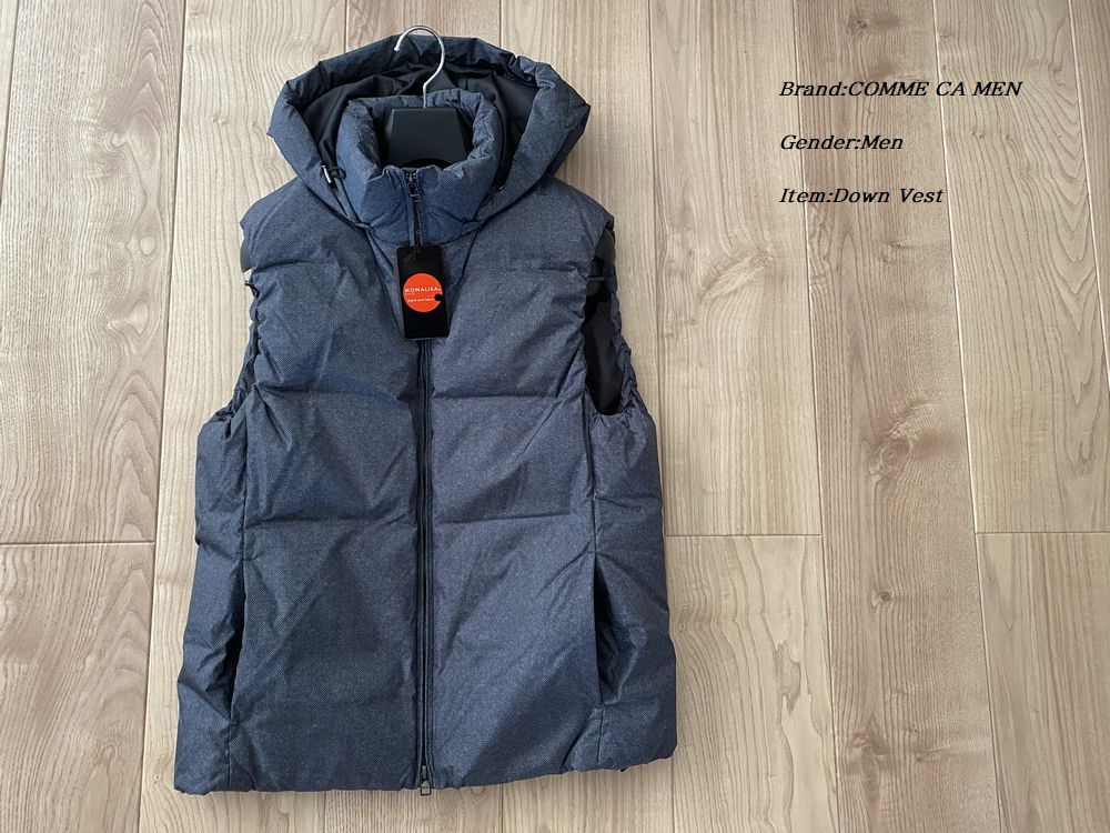 新品 COMME CA MEN コムサメン モナリザツイードプリントダウンベスト 04グレー Mサイズ 21DN02 定価50.600円