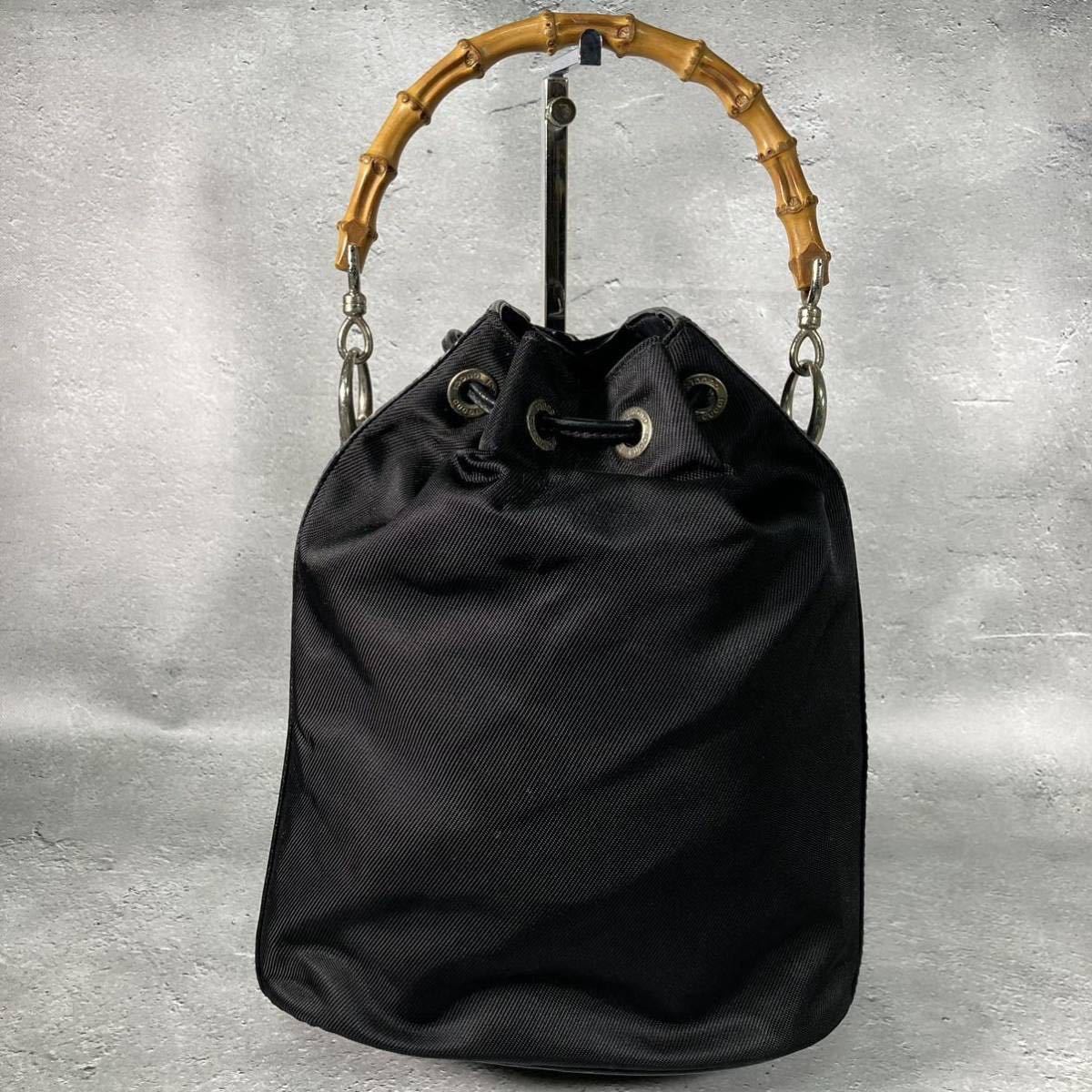 1円 GUCCI グッチ 001 3754 1657 バンブー ナイロンキャンバス×レザー 