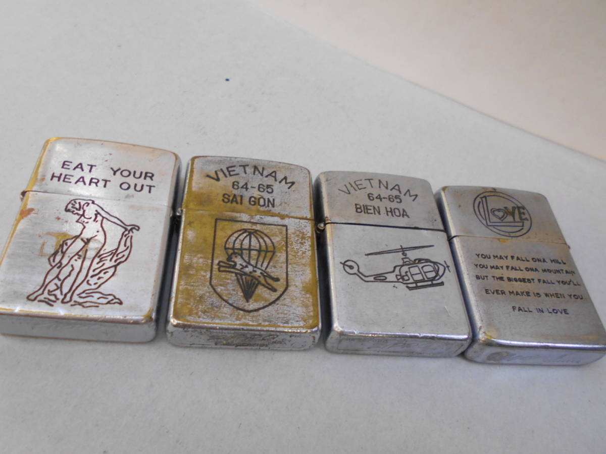 VIETNAM Zippo 4個 ベトナムZippo No，7 全体的に状態悪し、使用 