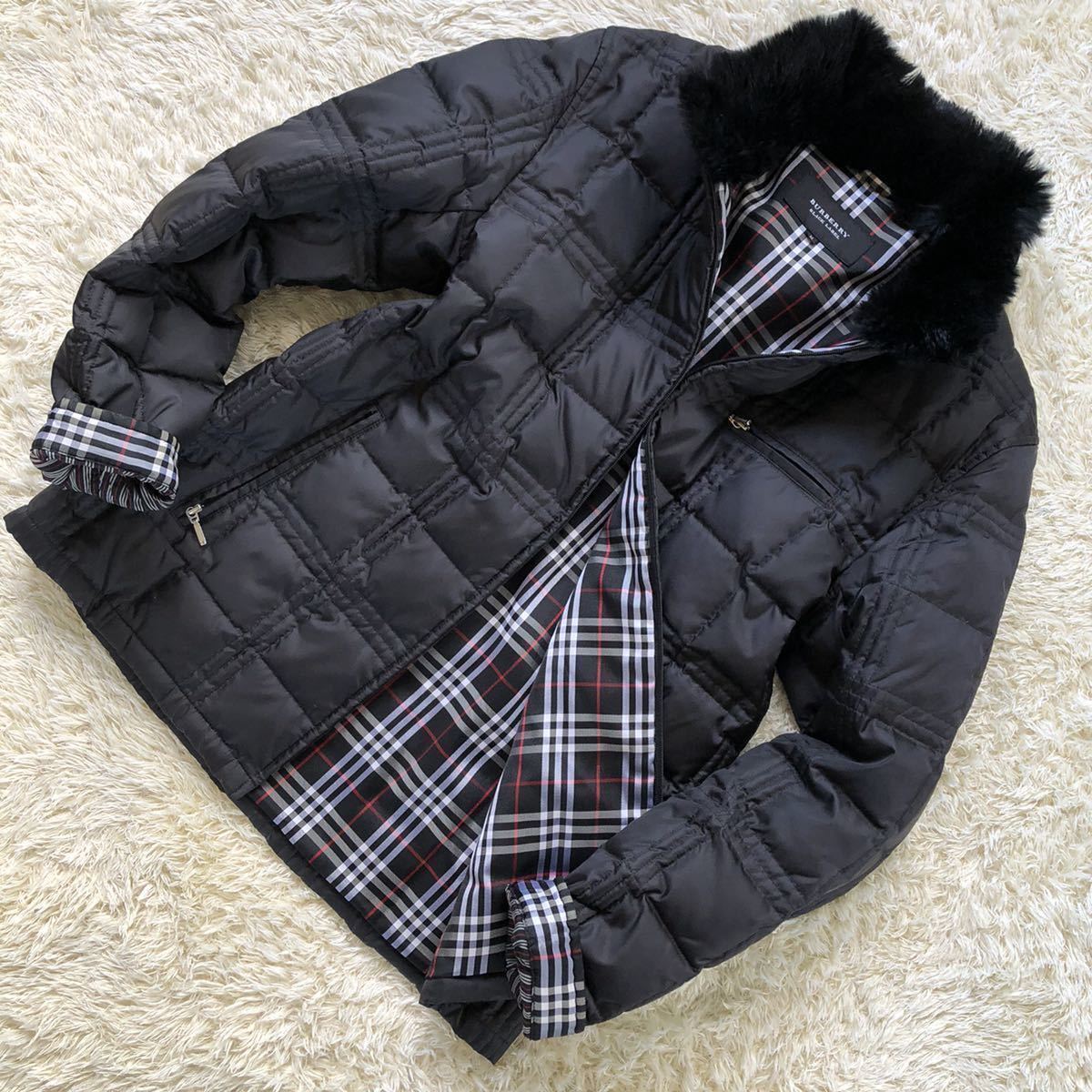 BURBERRYBLACKLABEL ラビットファー ホースロゴ ダウン M-2人がけ