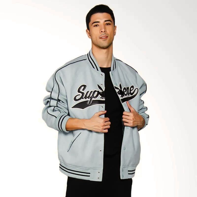 新品未使用】Supreme × Playboy Wool Varsity Jacket ダスティ ブルー 