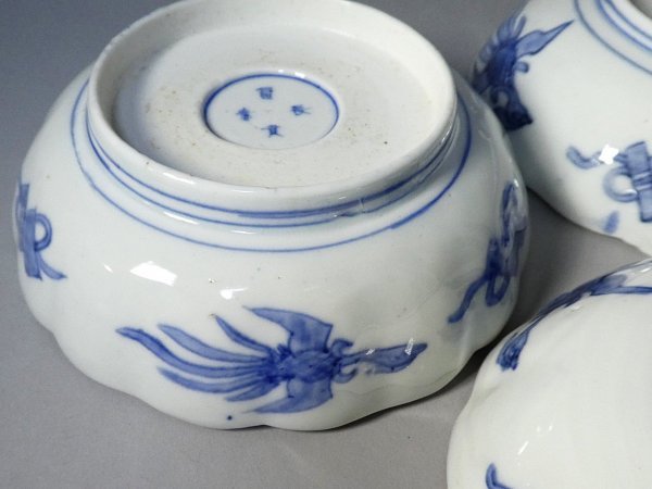 古伊万里 色絵 鳳凰に桜 かき分け 輪花 膾皿 5枚 NO.E2-3221 【公式通販】