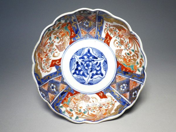 古伊万里 色絵 鳳凰に桜 かき分け 輪花 膾皿 5枚 NO.E2-3221 【公式通販】