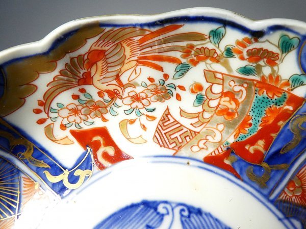 古伊万里　色絵　ふくら雀と鳳凰　輪花縁　七寸皿　３客 古伊万里 色絵 鳳凰に桜 かき分け 輪花 膾皿 5枚 NO.E2-3221 【公式通販】