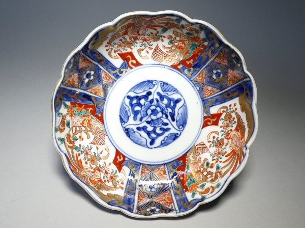 古伊万里 色絵 鳳凰に桜 かき分け 輪花 膾皿 5枚 NO.E2-3221 【公式通販】