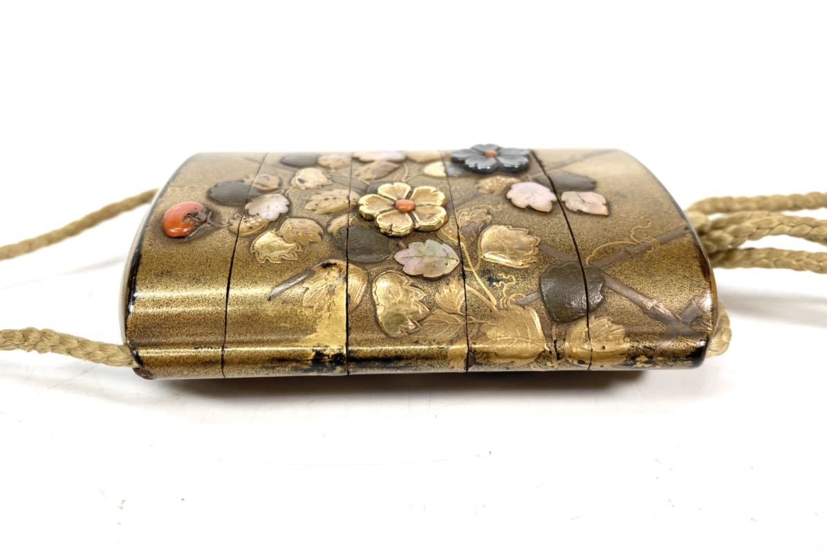 印籠 根付 漆器 8.5×6.5× 江時代 金蒔絵丸干支図五段