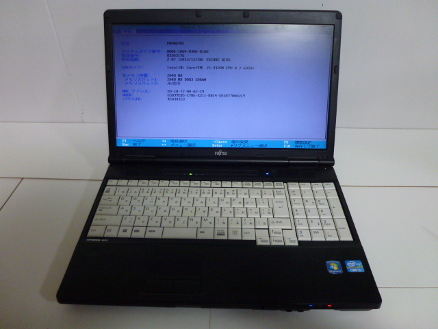FUJITSU A572/F Core i5 3320M 2.6GHz メモリ2GB HDD無 BIOS起動確認済