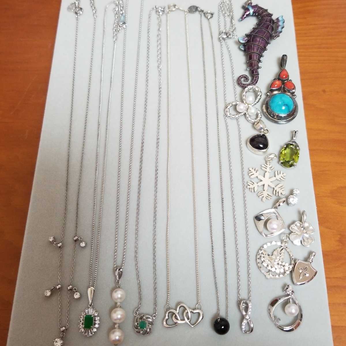 ♪真珠・珊瑚・シルバー・水晶他メッキアクセ一式♪ シルバー 珊瑚 半貴石 メッキ 真珠 銀 ジャンク シルバー925 3700g