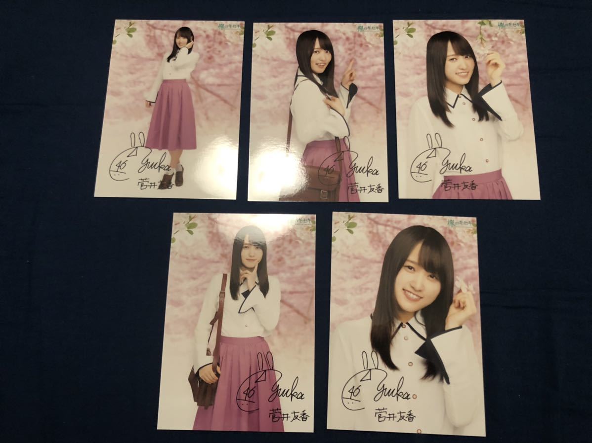 櫻坂46 欅坂46 菅井友香 サイン入り生写真 5枚セット 証明書付き 